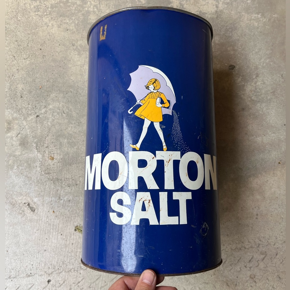 Vintage advertising Morton's Salt Container Store Display Umbrella Girl 18” Tin